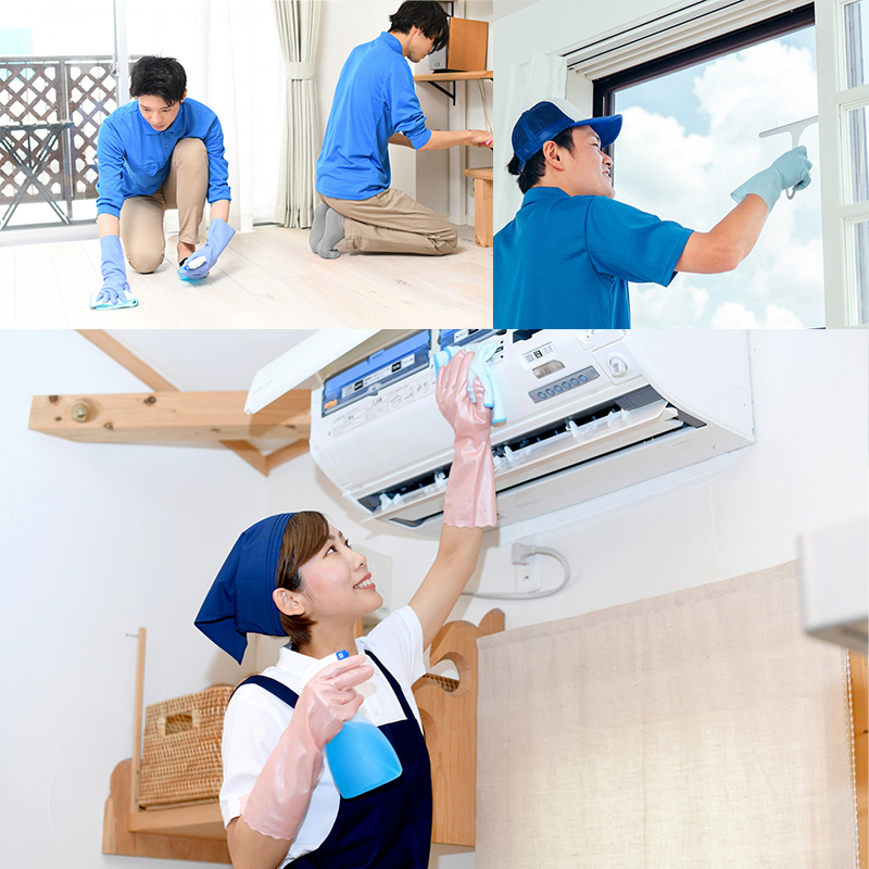 床掃除・窓掃除・エアコン掃除をしているスタッフの写真画像